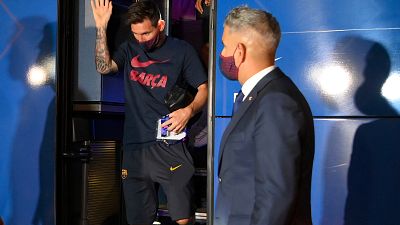 Barcelona's Argentinian forward Lionel Messi arrives at the team's hotel after being defeated during the UEFA Champions League.