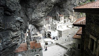 Inside the Sumela Monastery and perched at 1,200 meters on the facade of a cliff in Altindere National Park near Macka, northeast Turkey.
