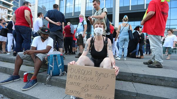 Manifestation contre les mesures sanitaires prises par la Belgique pour lutter contre la pandémie de Covid-19, le 16 août 2020 Manifestation contre les mesures sanitaires prises par la Belgique pour lutter contre la pandémie de Covid-19, le 16 août 2020