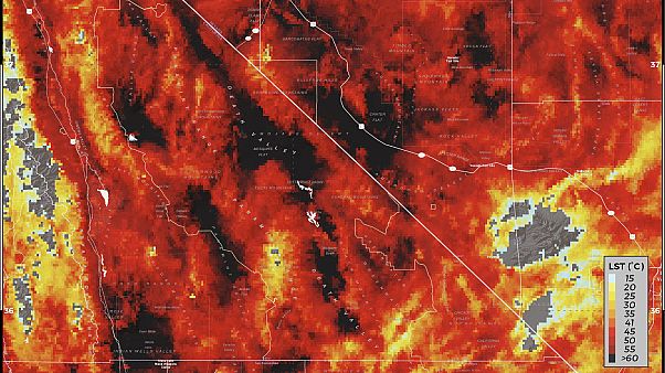 Temperatura de superficie terrestre en el Valle de la Muerte este domingo Temperatura de superficie terrestre en el Valle de la Muerte este domingo
