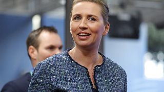 Danish Prime Minister Mette Frederiksen arrives for an EU summit at the European Council building in Brussels, Friday, Feb. 21, 2020