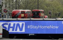 A sign above an underpass in London advises drivers to stay at home, as the country was in lockdown to help curb the spread of the coronavirus.
