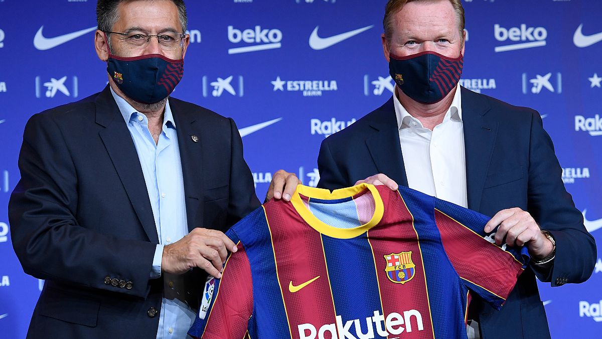 Barcelonas Präsident Josep Bartomeu und Neu-Trainer Ronald Koeman  