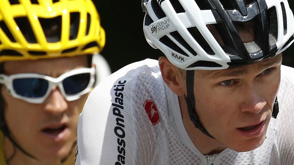 Chris Froome, à droite, et le Britannique Geraint Thomas lors de la 17ème étape du Tour de France 2018 Chris Froome, à droite, et le Britannique Geraint Thomas lors de la 17ème étape du Tour de France 2018