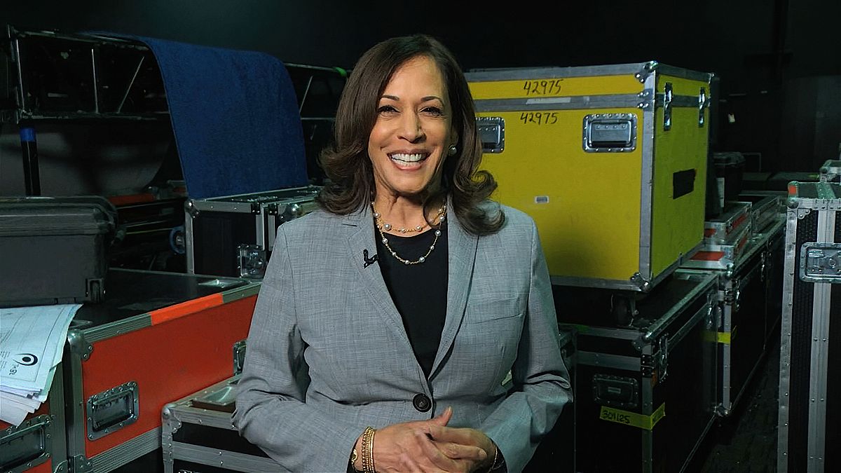 In this image from video, Democratic vice presidential candidate Sen. Kamala Harris, D-Calif., speaks about voting during the 3rd night of the DNC, 2020. 