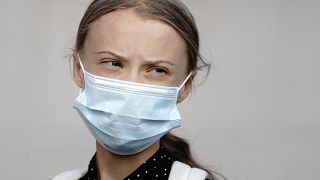 Climate activist Greta Thunberg as she arrives for a meeting with German Chancellor Angela Merkel at the chancellery in Berlin, Germany, Aug. 20, 2020. 