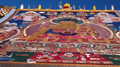 Tibet: Geleneksel Yoğurt Festivali (Shoton), 'Buda güneşlenmesi' ile başladı