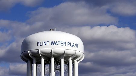 The Flint Water Plant water tower is seen in Flint, Mich. Michigan