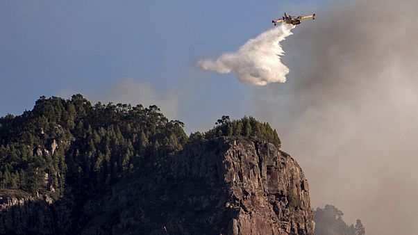 Löschflugzeug bei Brandbekämpfung auf den Kanaren im Jahr 2019 Löschflugzeug bei Brandbekämpfung auf den Kanaren im Jahr 2019