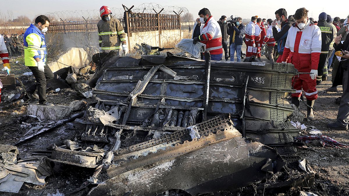 موقع تحطم الطائرة الأوكرانية في شهيدشهر جنوب غرب العاصمة طهران بإيران.