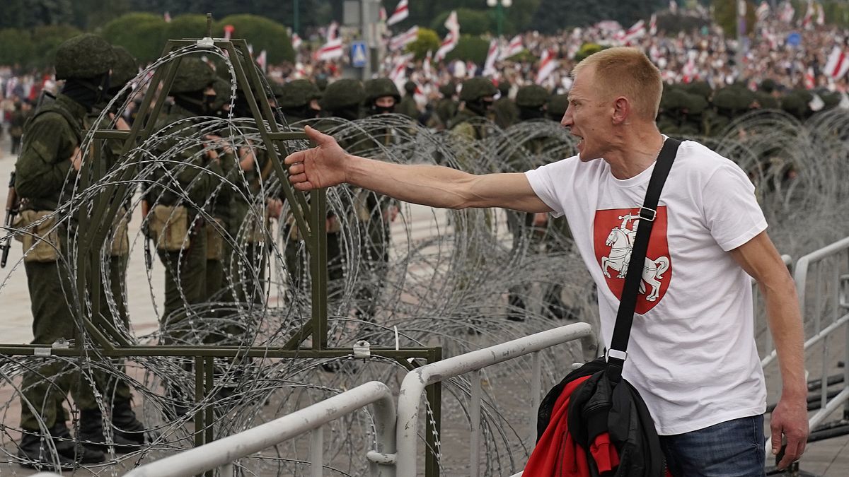 Manifestant à Minsk (Bélarus), le 23/08/2020