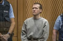 Brenton Harrison Tarrant stands in the dock at the Christchurch High Court for sentencing after pleading guilty.