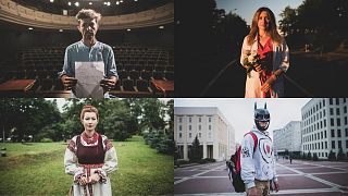 A combination of photographs featuring people participating in the protests demanding fair elections in Belarus 