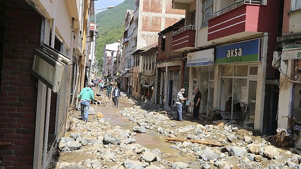 Flash floods in Turkey washed away roads and buildings over the weekend. Flash floods in Turkey washed away roads and buildings over the weekend.