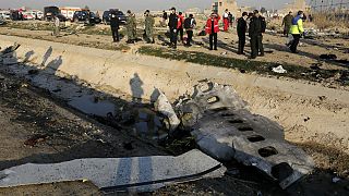 Debris is seen from an Ukrainian plane which crashed as authorities work at the scene in Shahedshahr, southwest of the capital Tehran, Iran, Wednesday, Jan. 8, 2020.