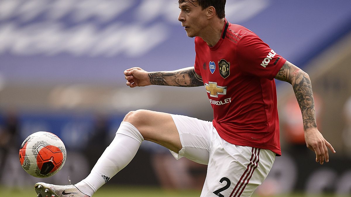 Manchester United's Victor Lindelof kicks the ball during the English Premier League match between Leicester City and Manchester United at the King Power Stadium.