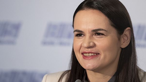 Sviatlana Tsikhanouskaya, former candidate for the Belarus' presidential elections speaks during a news conference in Vilnius, Lithuania. Sviatlana Tsikhanouskaya, former candidate for the Belarus' presidential elections speaks during a news conference in Vilnius, Lithuania.