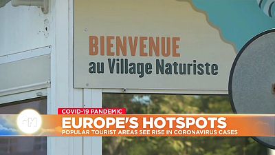 Sign welcomes people to the naturist village in France at the centre of a Covid outbreak