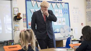 Britain's Prime Minister Boris Johnson visits The Discovery School in West Malling, England, Monday July 20, 2020