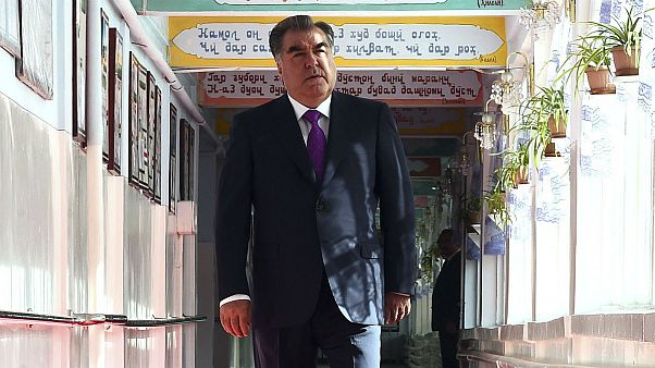Tajik President Emomali Rakhmon arrives at a polling station in Dushanbe, Tajikistan, Sunday, May 22, 2016 Tajik President Emomali Rakhmon arrives at a polling station in Dushanbe, Tajikistan, Sunday, May 22, 2016