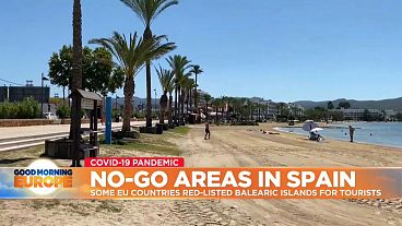 Pictures of deserted beach on Ibiza island, Spain.