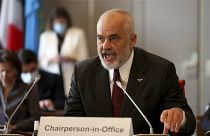 Albanian prime minister Edi Rama at the Hofburg palace in Vienna, Austria, Friday, Aug. 28, 2020