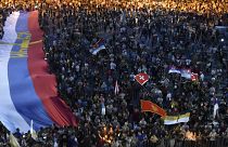 People attend a church-led protest in Podgorica, Montenegro on Sunday, June 14 2020