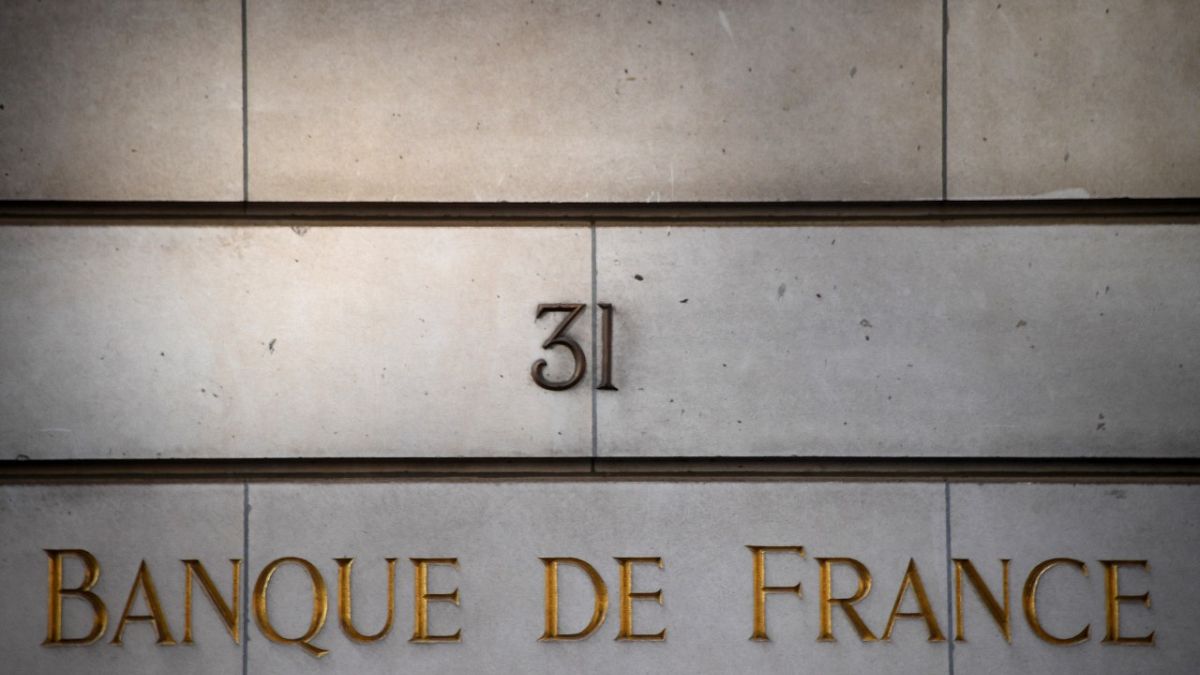 The Banque de France sign in Paris. 
