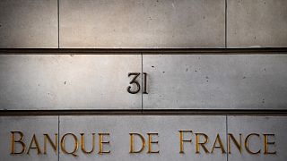 The Banque de France sign in Paris.