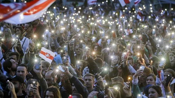 Thousands of protesters are demanding President Lukashenko resigns. Thousands of protesters are demanding President Lukashenko resigns.