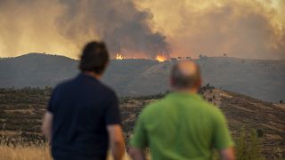 Wildfires advance in Almonaster la Real in Huelva, Spain.