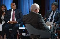 European leaders speak on a panel at an economic forum in Slovenia