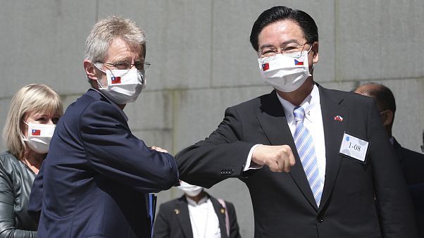 Czech Senate President Milos Vystrcil is greeted by Taiwanese Foreign Minister Joseph Wu at the National Chengchi University. Czech Senate President Milos Vystrcil is greeted by Taiwanese Foreign Minister Joseph Wu at the National Chengchi University.