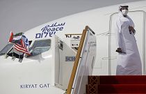 طائرة العال الإسرائيلية بعد هبوطها في مطار أبوظبي لأول مرة 31 أغسطس 2020