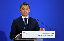 French Interior Minister Gerald Darmanin t the French General Directorate for Internal Security (DGSI) in Paris, Aug. 31, 2020.
