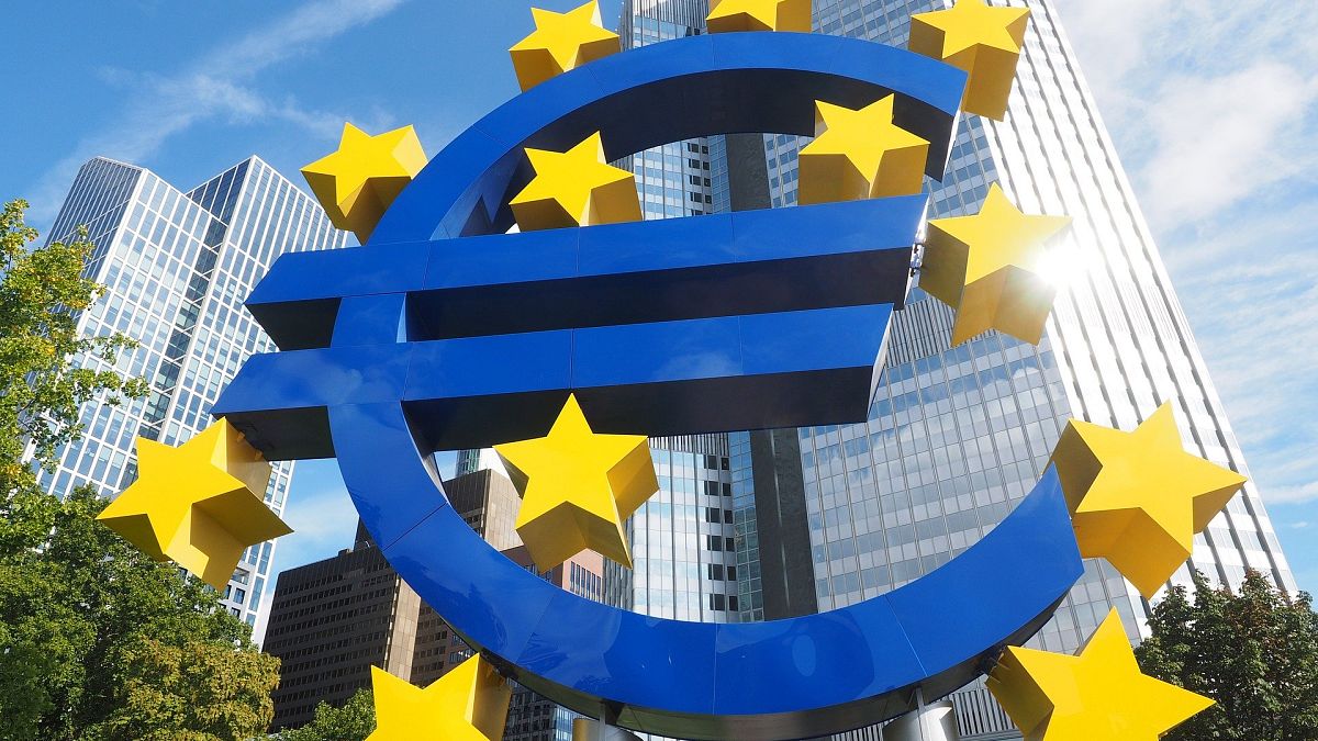 A sculpture representing the euro area.