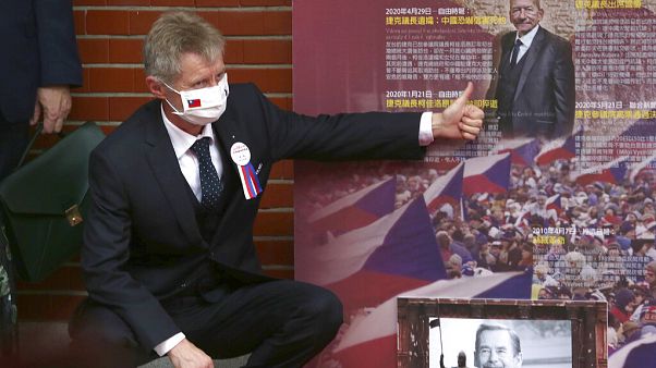 The Czech Senate President Milos Vystrcil gives a thumbs up to former President of the Senate Jaroslav Kubera after he delivered a speech in Taipei. The Czech Senate President Milos Vystrcil gives a thumbs up to former President of the Senate Jaroslav Kubera after he delivered a speech in Taipei.