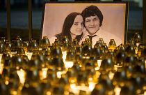 Light tributes are seen during a silent protest in memory of murdered journalist Jan Kuciak and his fiancee Martina Kusnirova in Bratislava, Slovakia.