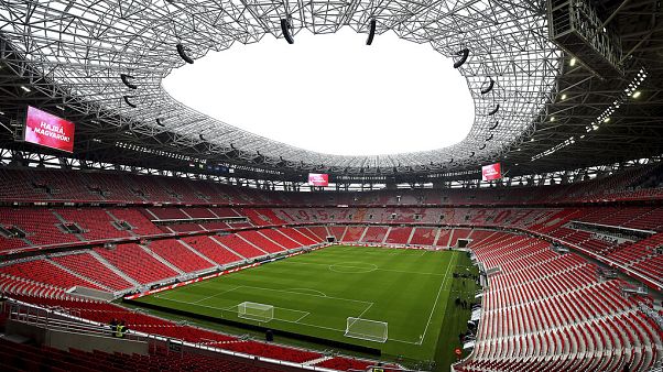 FILE: A general view of the Puskas Ferenc Stadium, Hungary's national soccer stadium on the day of its inauguration, Nov. 15, 2019 in Budapest. FILE: A general view of the Puskas Ferenc Stadium, Hungary's national soccer stadium on the day of its inauguration, Nov. 15, 2019 in Budapest.