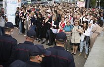 Several hundred students on Tuesday gathered in Minsk and marched through the city center, demanding the resignation of the country's authoritarian leader