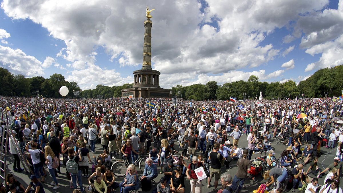 Protest rally in Berlin - Aug. 29, 2020 against new coronavirus restrictions in Germany. 