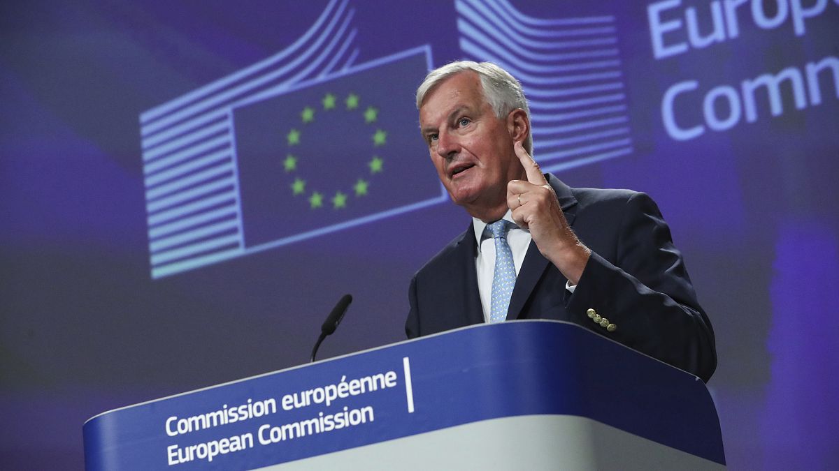 European Union chief Brexit negotiator Michel Barnier speaks during a media conference after Brexit trade talks between the EU and the UK, in Brussels, Friday, Aug. 21, 2020.