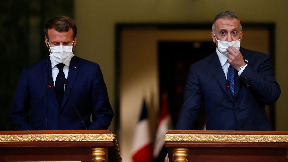 Fransa Cumhurbaşkanı Emmanuel Macron, Irak Başbakanı Kazımi