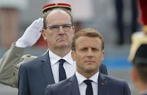 France's President Emmanuel Macron, right, and France's Prime Minister Jean Castex, left,