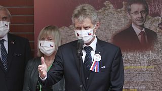 Czech Senate President Milos Vystrcil answers questions from the media after he delivered a keynote speech at Legislative Yuan in Taipei, Taiwan.