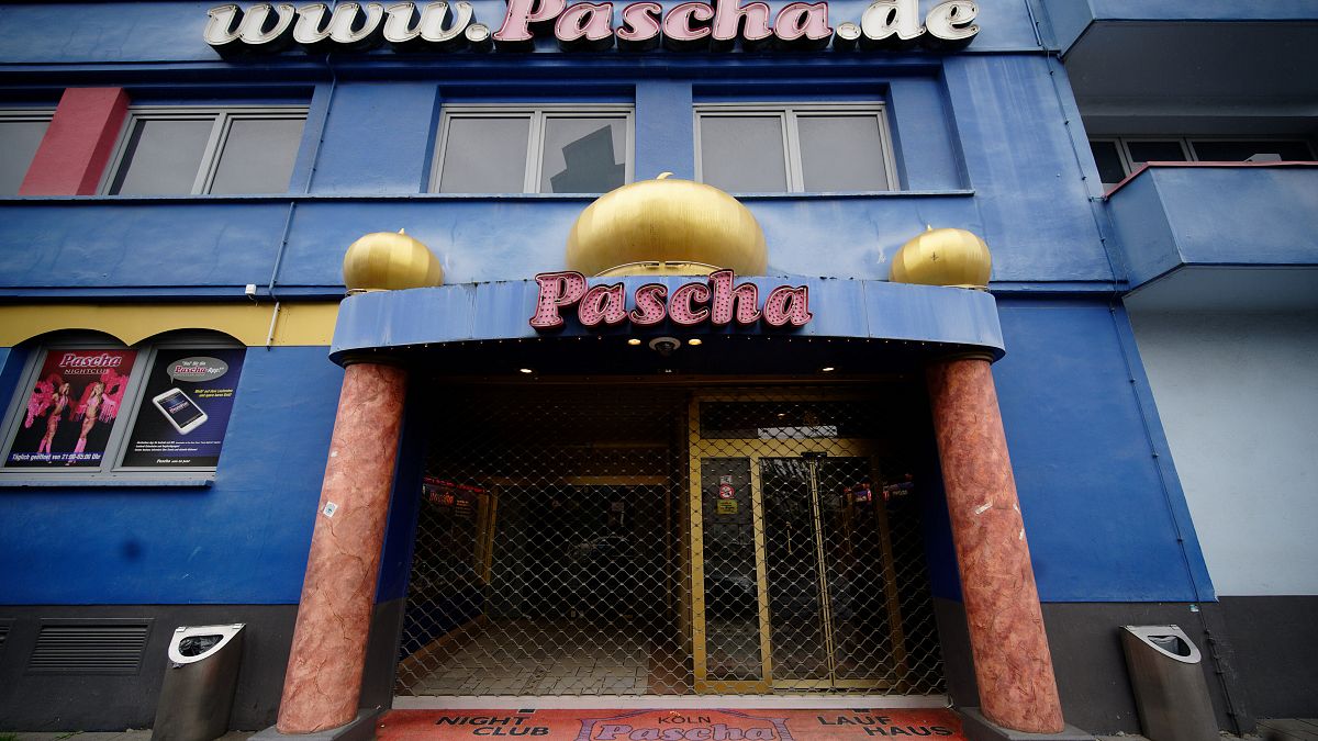 The entrance of brothel Pascha is deserted in Cologne, Germany, Thursday, Sept. 3, 2020. 