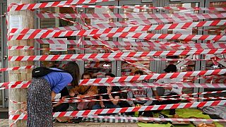 Students during a blockade as they protest at the University of Theatre and Film Arts in Budapest