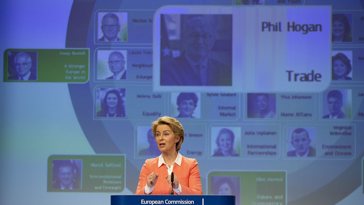 A year ago: European Commission President Ursula von der Leyen announces Ireland's Phil Hogan as candidate for EU Trade Commissioner in Brussels,  Sept. 10, 2019.