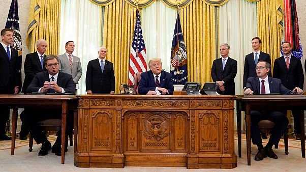 Alekszandar Vucsics, Donald Trump, Avdullah Hoti Alekszandar Vucsics, Donald Trump, Avdullah Hoti