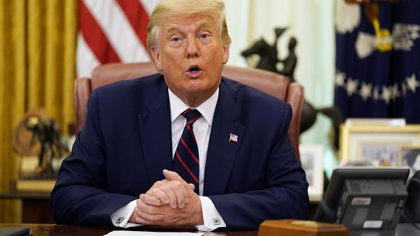 President Donald Trump speaks before participating in a signing ceremony with Serbian President Vucic and Kosovar Prime Minister Hoti in the Oval Office. Sept. 4, 2020. President Donald Trump speaks before participating in a signing ceremony with Serbian President Vucic and Kosovar Prime Minister Hoti in the Oval Office. Sept. 4, 2020.